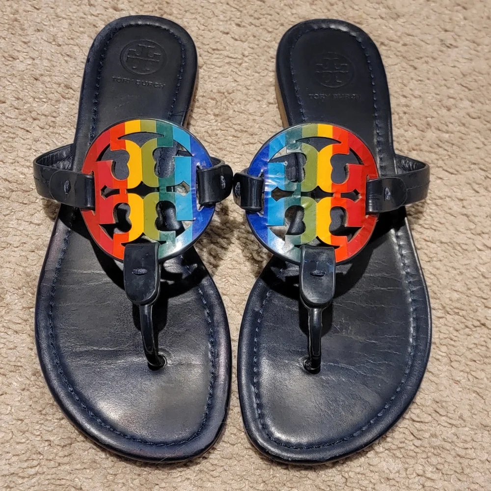 Tory Burch Miller Rainbow Print Miller Royal Navy Size 8